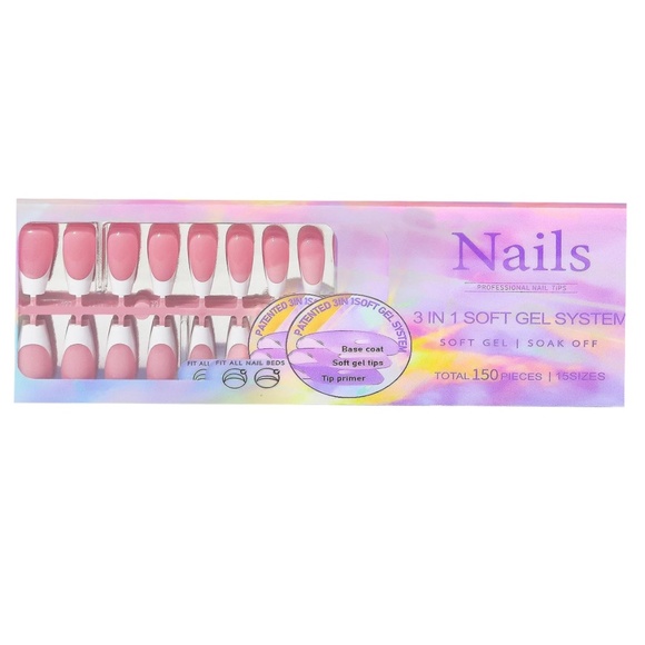 150 Pieces French Tip Medium Coffin Press On Nails - Picture 3 of 6